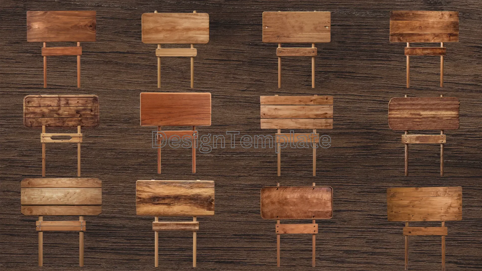 Stylish Modern Wood Texture Sign Board 3D Elements Pack image